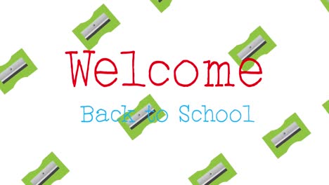 Animation-of-welcome-back-to-school-text-over-school-items-icons-on-white-background