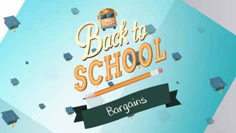 Animation-of-back-to-school-bargains-text-over-school-items-icons-on-blue-background