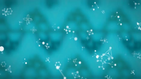 Digital-animation-of-molecular-structures-against-seamless-pattern-design-on-blue-background