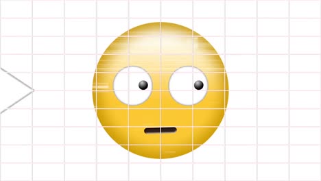 Arrow-moving-side-wards-over-grid-network-against-confused-face-emoji-on-white-background