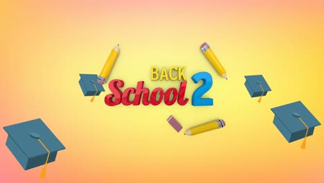 Animation-Des-Textes-„Zurück-Zur-Schule“-über-Symbolen-Für-Schulgegenstände-Auf-Gelbem-Hintergrund