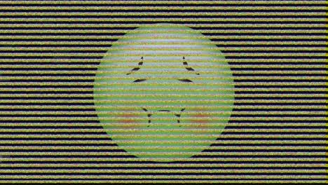 Digital-animation-of-tv-static-effect-over-green-sick-face-emoji-against-black-background