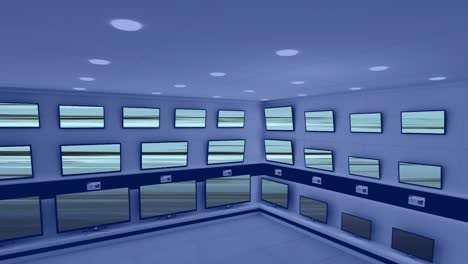 Animation-of-rows-of-television-sets-in-store-with-pattern-on-screens
