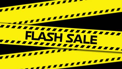 Animation-of-flash-sale-text-on-yellow-hazard-tape,-with-green-smoke-explosion-on-black-background