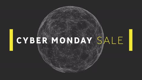 Cyber-monday-text-banner-against-globe-of-network-of-connections-on-black-background