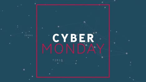 Digital-animation-of-cyber-monday-text-banner-against-network-of-connections-on-blue-background