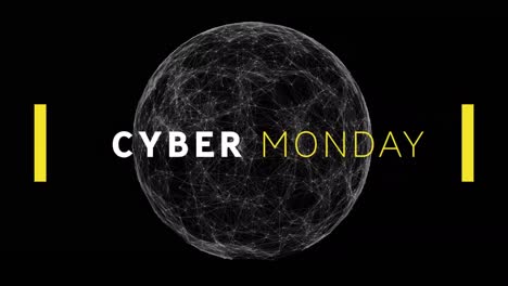 Cyber-Monday-Textbanner-Vor-Dem-Globus-Des-Netzwerks-Von-Verbindungen-Auf-Schwarzem-Hintergrund