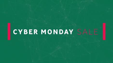 Digital-animation-of-cyber-monday-text-banner-against-network-of-connections-on-green-background
