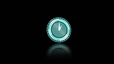 Animation-of-clock-with-turning-hands-and-blue-smoke-explosion,-on-black-background