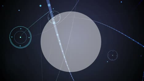 Digitale-Animation-Des-Verbindungsnetzwerks-über-Rundem-Banner-Mit-Kopierraum-Auf-Blauem-Hintergrund