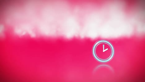 Digital-animation-of-neon-digital-clock-ticking-over-smoke-effect-against-pink-background