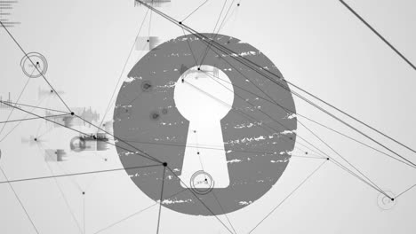 Digitale-Animation-Des-Netzwerks-Von-Verbindungen-über-Dem-Schlüssellochsymbol-Auf-Grauem-Hintergrund