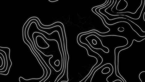 Animation-of-moving-white-contour-lines,-on-black-background