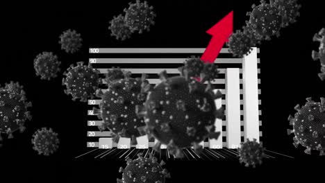 Digitale-Animation-Mehrerer-Covid-19-Zellen-über-Statistischer-Datenverarbeitung-Auf-Schwarzem-Hintergrund