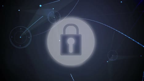Digitale-Animation-Des-Sicherheitsvorhängeschloss-Symbols-Vor-Plexus-Netzwerken-Auf-Blauem-Hintergrund