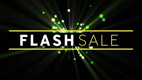 Digital-animation-of-flash-sale-text-banner-against-green-spots-of-light-on-black-background
