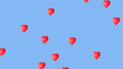 Animación-Digital-De-Múltiples-Globos-Rojos-En-Forma-De-Corazón-Flotando-Sobre-Fondo-Azul