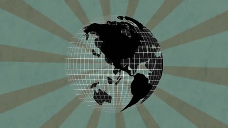 Digitale-Animation-Des-Sich-Drehenden-Globussymbols-Vor-Sich-Bewegenden-Radialen-Strahlen-Auf-Grünem-Hintergrund
