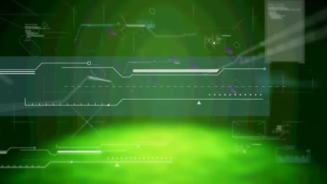 Lila-Lichtspuren-Fallen-über-Die-Digitale-Schnittstelle-Mit-Datenverarbeitung-Vor-Grünem-Hintergrund