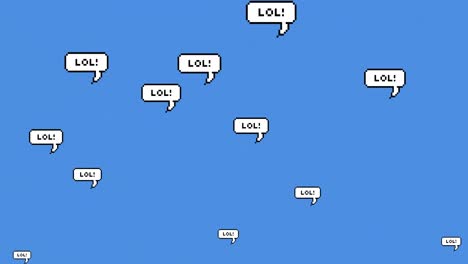 Digitale-Animation-Von-LOL-Text-Auf-Mehreren-Sprechblasen,-Die-Vor-Blauem-Hintergrund-Schweben