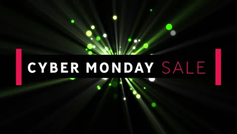 Digital-animation-of-cyber-monday-sale-text-banner-against-green-spots-of-light-on-black-background