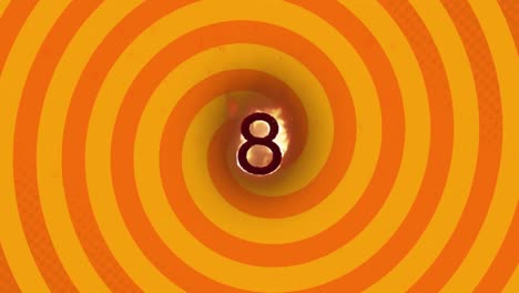 Digital-animation-of-flame-effect-over-number-eight-against-spinning-spirals-on-yellow-background