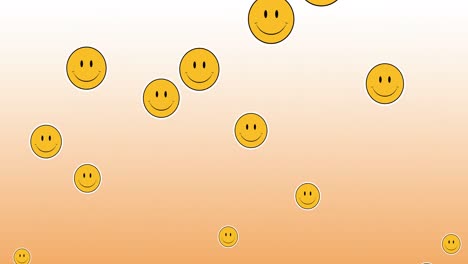 Digitale-Animation-Mehrerer-Lächelnder-Gesichts-Emojis,-Die-Vor-Einem-Hintergrund-Mit-Farbverlauf-Schweben