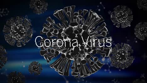 Coronavirus-text-over-covid-19-cells-against-molecular-structures-floating-on-blue-background
