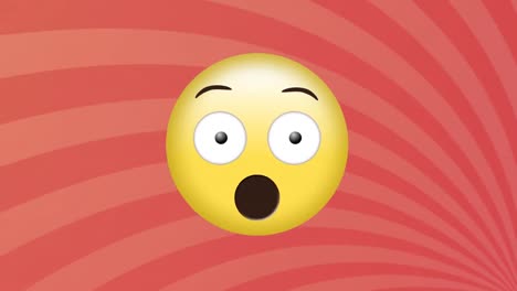 Digital-animation-of-surprised-face-emoji-against-moving-radial-rays-on-pink-background