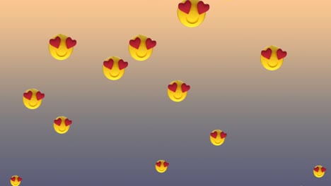 Digital-animation-of-multiple-heart-eyes-face-emojis-floating-against-gradient-background