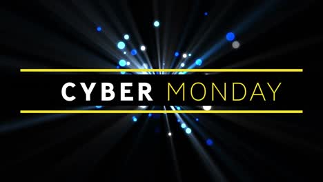 Digital-animation-of-cyber-monday-text-banner-against-blue-spots-of-light-on-black-background