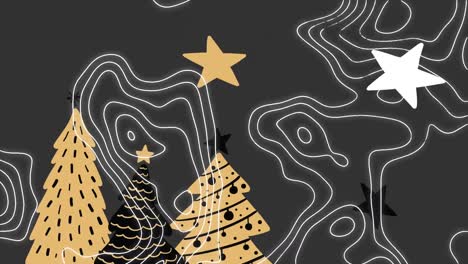 Animation-of-shapes-moving-over-christmas-trees-and-stars
