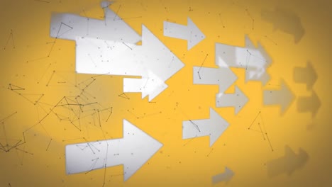 Digitale-Animation-Eines-Verbindungsnetzwerks-über-Mehrere-Pfeilsymbole-Vor-Gelbem-Hintergrund