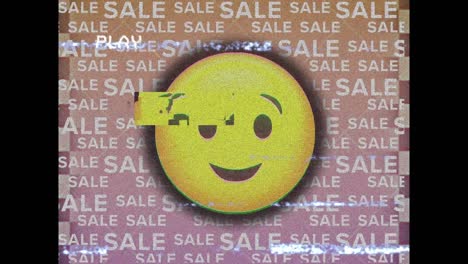 Animation-of-play-interface-over-smiling-emoji-icon-and-sale-text