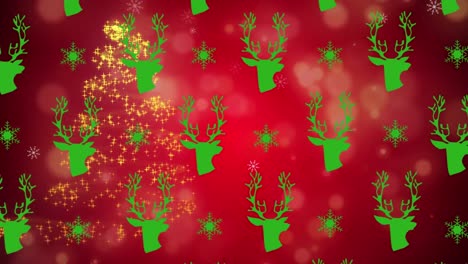 Animation-of-reindeer-head-repeated-over-red-background