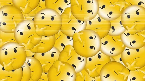 Digital-animation-of-multiple-thinking-face-emojis-falling-against-tv-static-effect