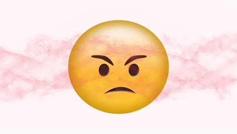 Digital-animation-of-red-digital-wave-over-angry-face-emoji-on-white-background