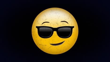 Digital-animation-of-network-of-connections-over-face-wearing-sunglasses-emoji-on-black-background