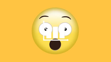 Digitale-Animation-Des-Balkendiagrammsymbols-über-überraschtem-Gesichts-Emoji-Auf-Gelbem-Hintergrund
