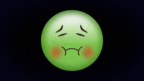 Digital-animation-of-network-of-connections-floating-over-green-sick-face-emoji-on-black-background