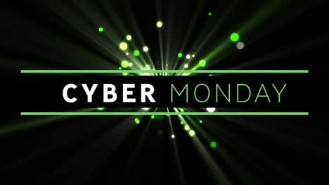 Digital-animation-of-cyber-monday-text-banner-against-green-spots-of-light-on-black-background