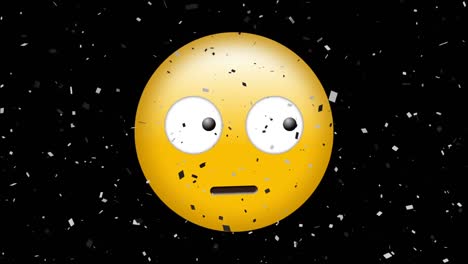 Digital-animation-of-confetti-falling-over-confused-face-emoji-against-black-background