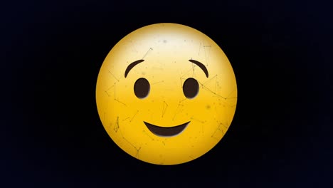 Digital-animation-of-network-of-connections-floating-over-winking-face-emoji-on-black-background