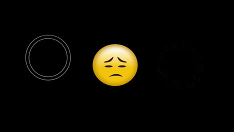Digitale-Animation-Trauriger-Gesichts-Emojis-Und-Kreisform-Vor-Schwarzem-Hintergrund