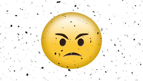 Digital-animation-of-confetti-falling-over-angry-face-emoji-against-white-background