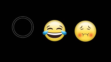 Digitale-Animation-Von-Lachenden-Und-Kranken-Gesichts-Emojis-Vor-Schwarzem-Hintergrund
