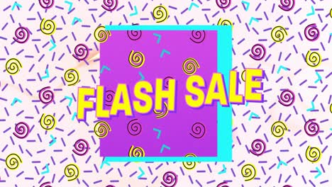 Flash-sale-text-on-purple-banner-against-abstract-colorful-shapes-on-white-background