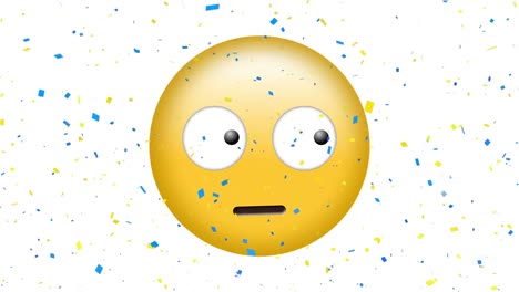 Digital-animation-of-confetti-falling-over-confused-face-emoji-against-white-background