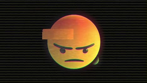 Digitale-Animation-Des-Statischen-TV-Effekts-über-Wütendem-Gesichts-Emoji-Vor-Schwarzem-Hintergrund