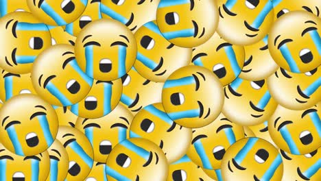 Digital-animation-of-multiple-crying-face-emojis-falling-against-black-background